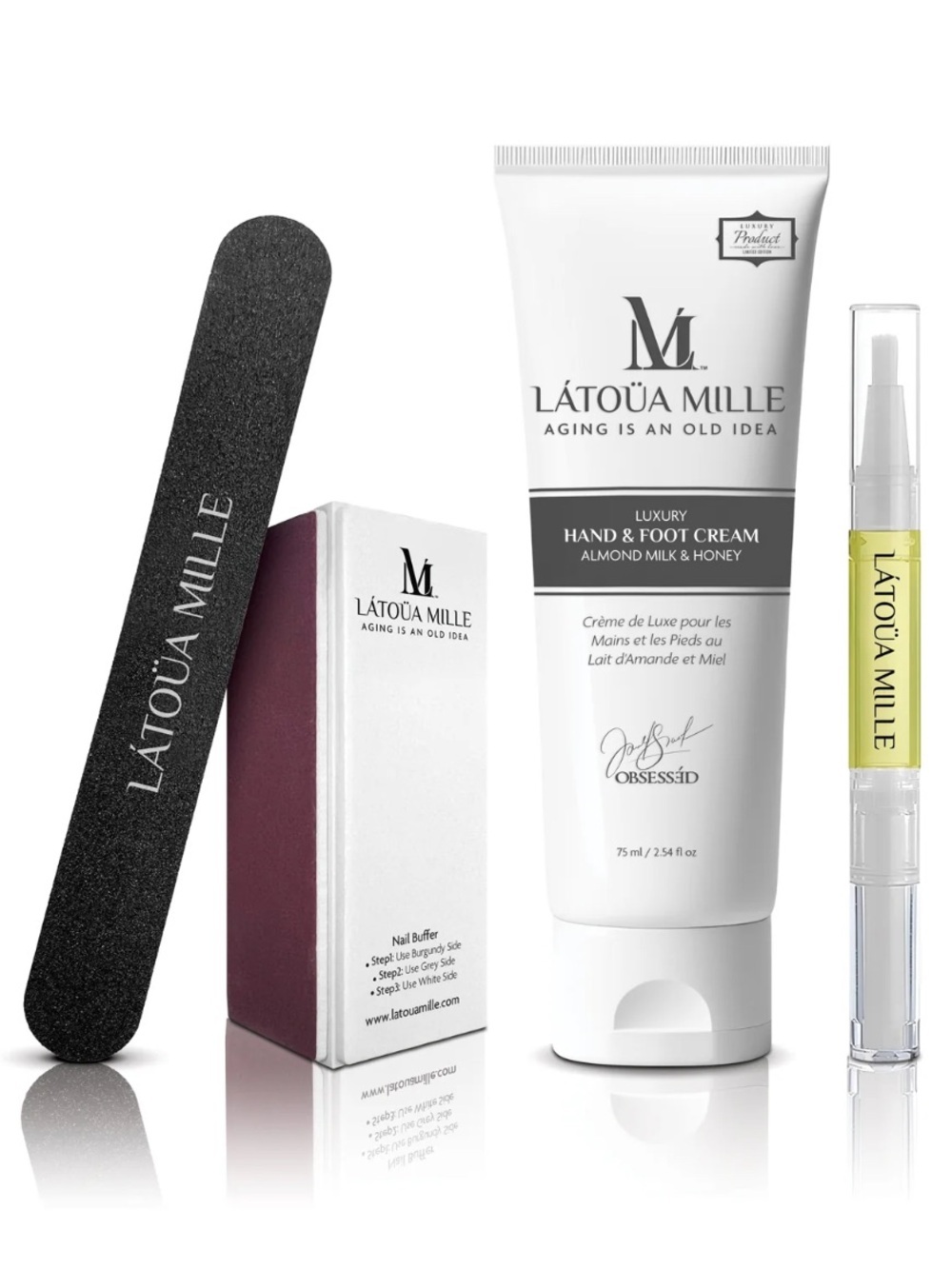 L'ATOUA MILLE $180 4 pc Moroccan Argan Oil Manicure Set - Almond Milk & Honey